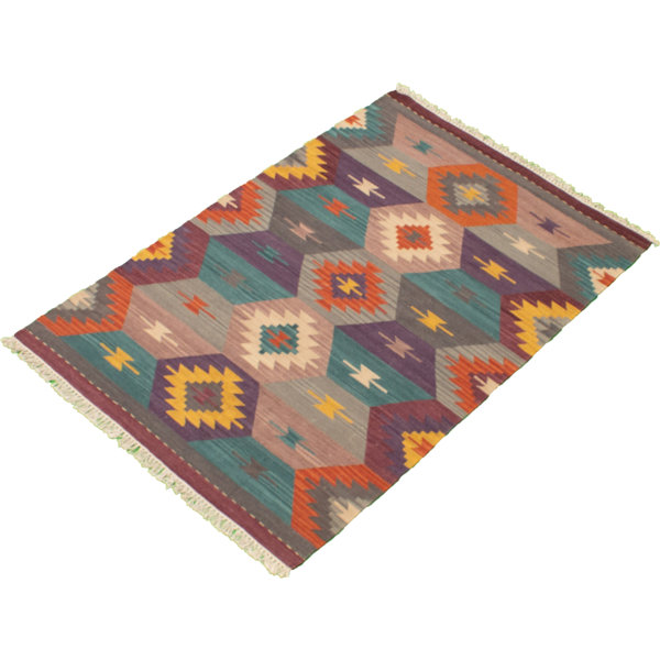 Foundry Select Innis Geometric Handmade Kilim Wool Green/Purple/Gray